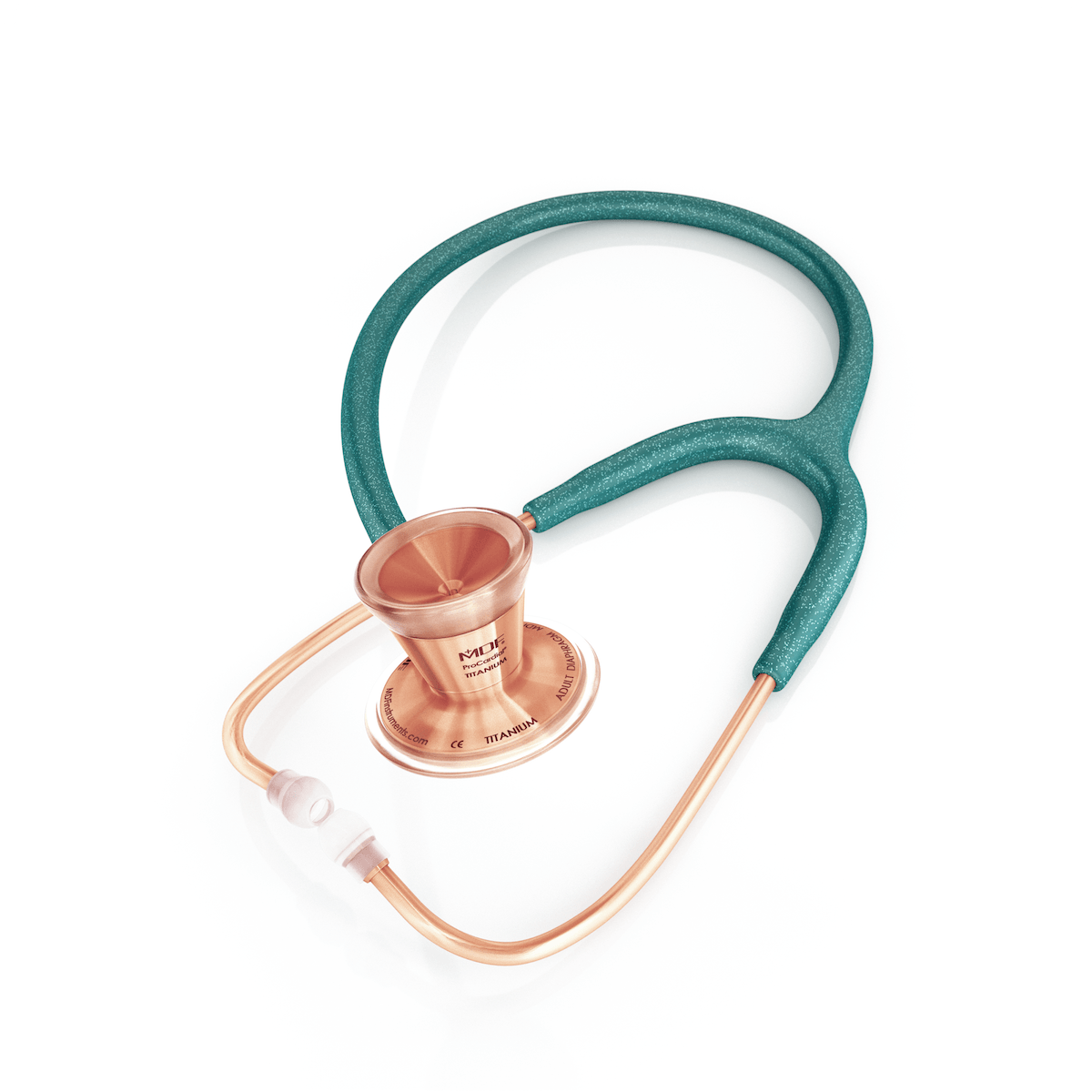 ProCardial® Titan Erwachsenen Kardiologie Stethoskop  + Etui - Grün Glitzer/Roségold - MDF Instruments Germany