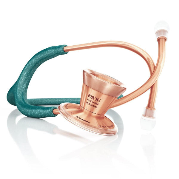 ProCardial® Titan Erwachsenen Kardiologie Stethoskop  + Etui - Grün Glitzer/Roségold - MDF Instruments Germany